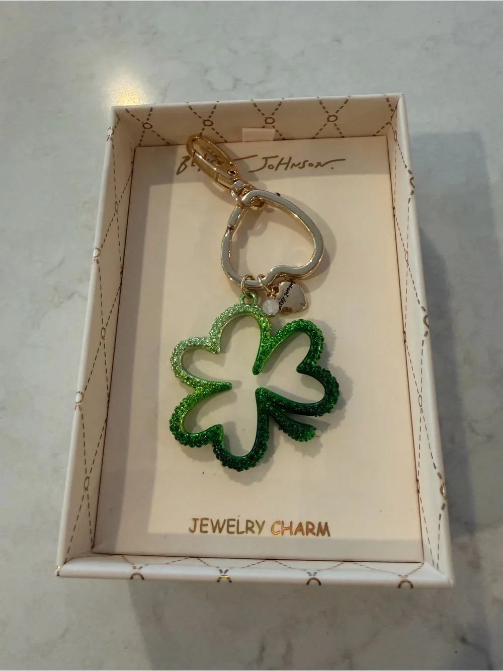 Betsey Johnson Green Four-Leaf Clover Keychain Charm
